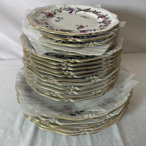 Floral Porcelain Plates with‎ Gold Trim, Decorative Serving Dishes 20 piece set